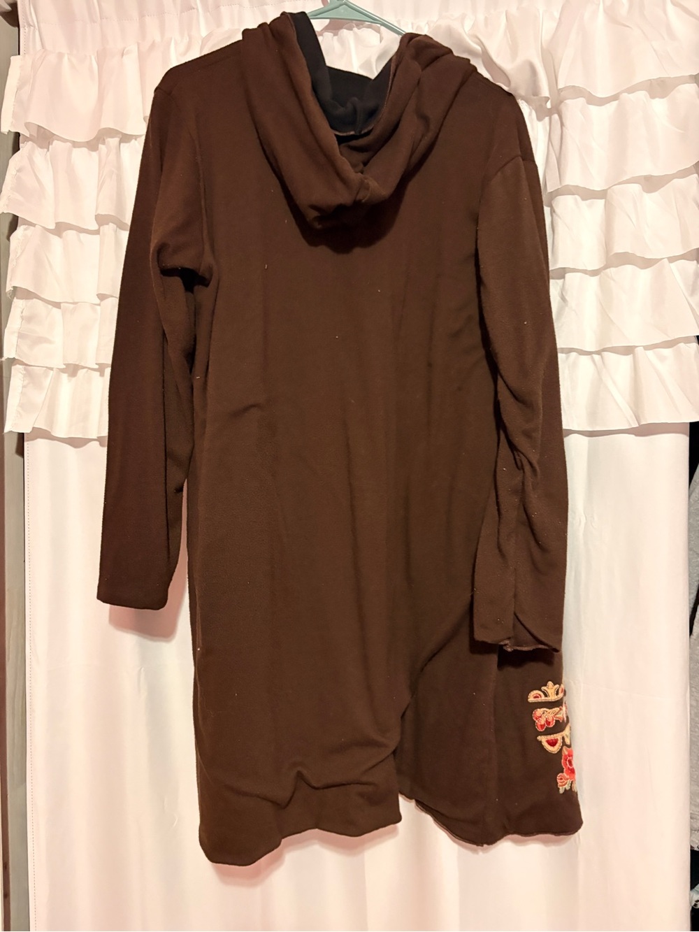Women’s Brown Hooded Cardigan with Red Floral Embroidery - Picture 2 of 2